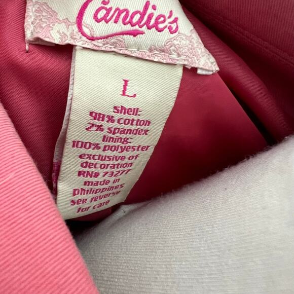 Candie's Peacoat Jacket w Pockets Large Pink Double Breasted Belted A-Line Y2K - Picture 7 of 9